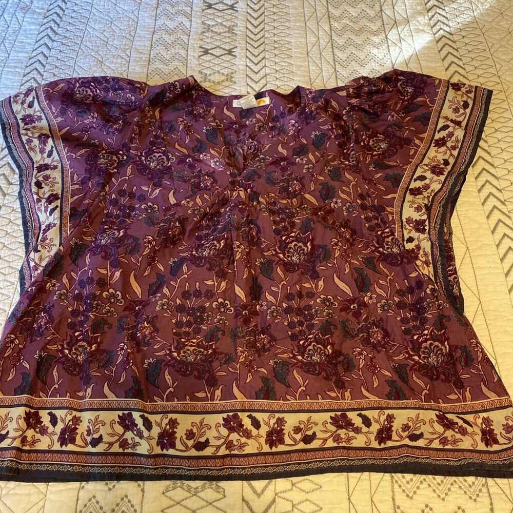 C&C California Women Blouse Purple Floral 100% Cotton Coquette Cottage Boho XL